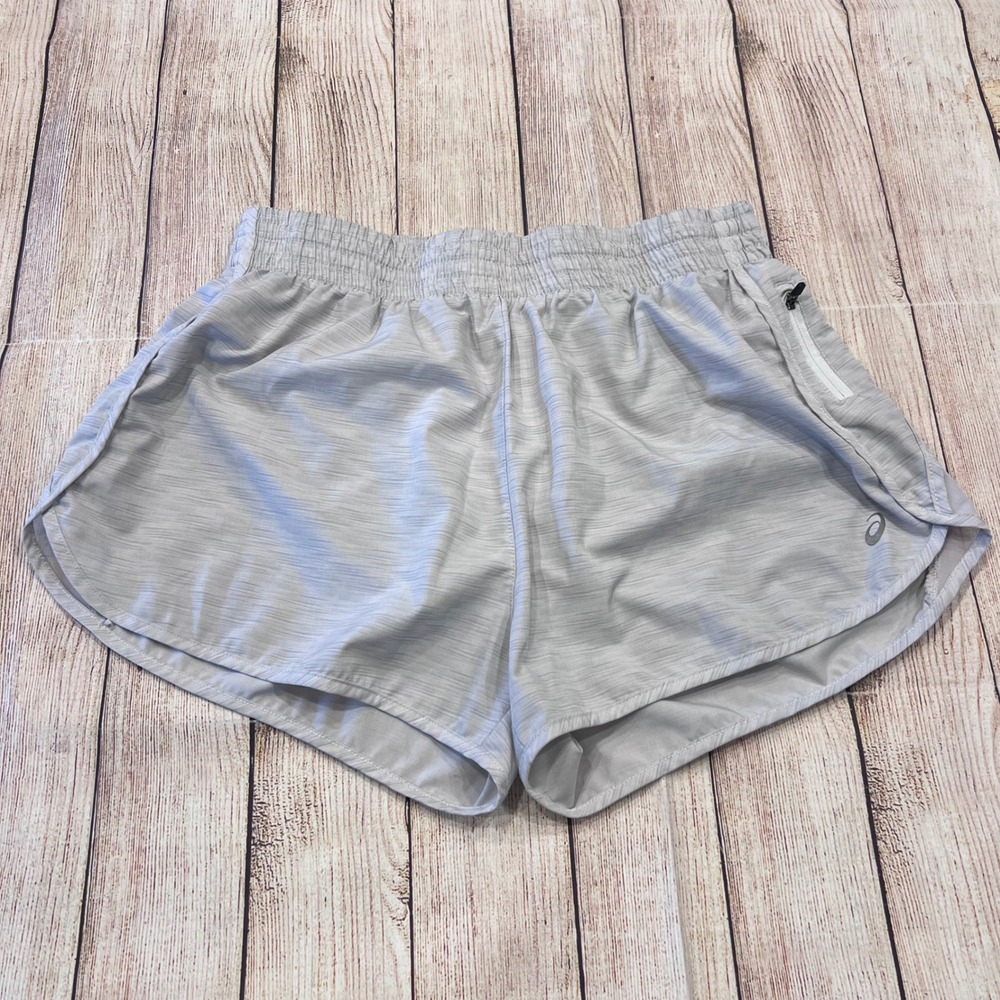Asics Womens Light Gray Space Dye Running Shorts with Zip Pocket Size Medium